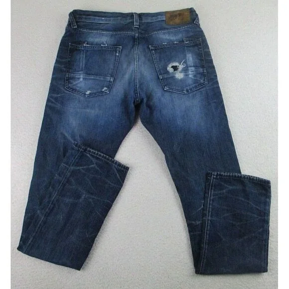 PRPS Jeans Mens 34x34 Blue‎ Demon Fit Button Fly Dark Denim Distressed E72B102P